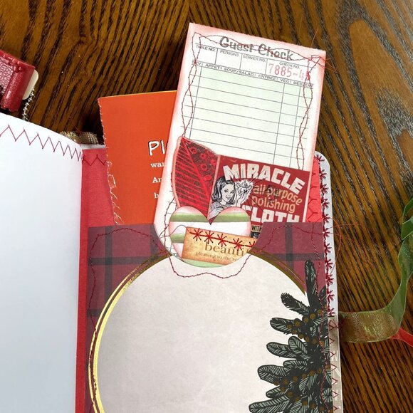 Christmas Junk Journal  With Charm u Washi  Fabric Wrap Tons Ephemera Handmade 5 - Picture 12 of 16